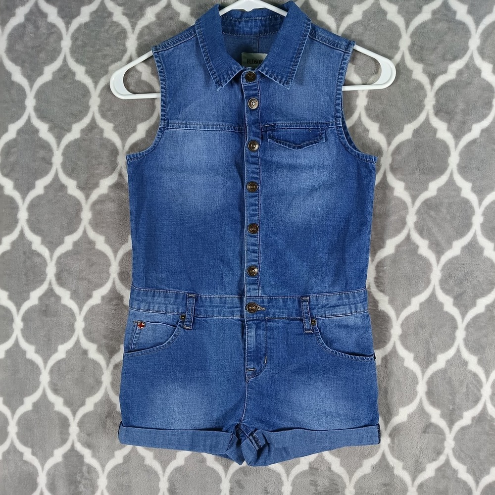 Hudson Denim Romper Girls Size L Blue Button Front Shorts Rodeo Cowgirl Twee